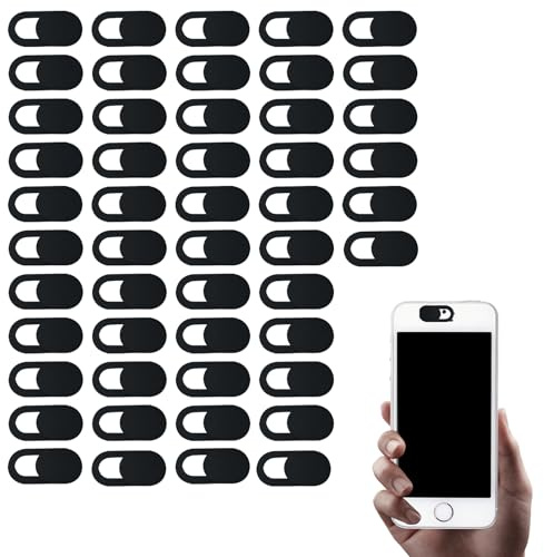 50 Pièces Webcam Cover, Cache Camera Ultra-Mince pour Tablettes, Ultra-Mince 0.8 mm, Noir, Protection Vie privée pour PC Portable Tablette et appareils connectés, Compatible Usage Quotidien burea