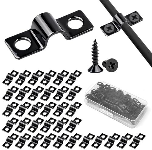 50 fascette di fissaggio, fascette per cavi in metallo, 6 mm, accessori di fissaggio a doppia asta, fascette a U a due fori, fascette in metallo, fascette a U per tubazioni elettriche (nero)