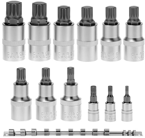 QWORK® 12 Pièces douilles intérieure, M4/M5/M6/M8/M9/M10/M11/M12/M13/M14/M16/M18 douilles à denture multiple