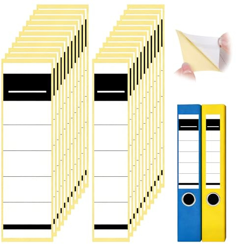 Wosyoodo 120 Sheets Self Adhesive File Folder Labels, Dual Size Spine Stickers 54x190mm and 36x190mm, White Sticky Labels Smooth Smudge Proof Surface for Lever Arch Folders, Office School Use