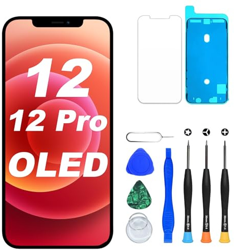 DIGI4U für iPhone 12/iPhone 12 Pro Display OLED, 6.1 Zoll Bildschirm Ersatz Truetone Full HD COF Display Digitizer Assembly mit Reparaturwerkzeug, Displayschutz und wasserfestem Kleber