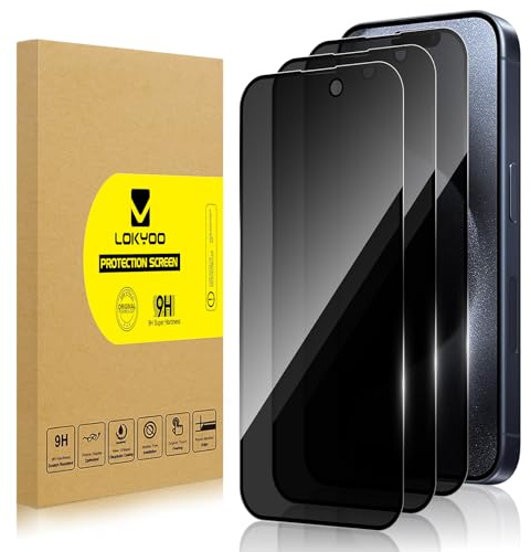Lokyoo 3 Stück Sichtschutz Full Screen für iPhone 15 Pro | Anti-Spy Panzer Schutz Glas Folie Schutzfolie, Frei von Kratze Displayschutz Hat Keinen Einfluss auf die Hülle