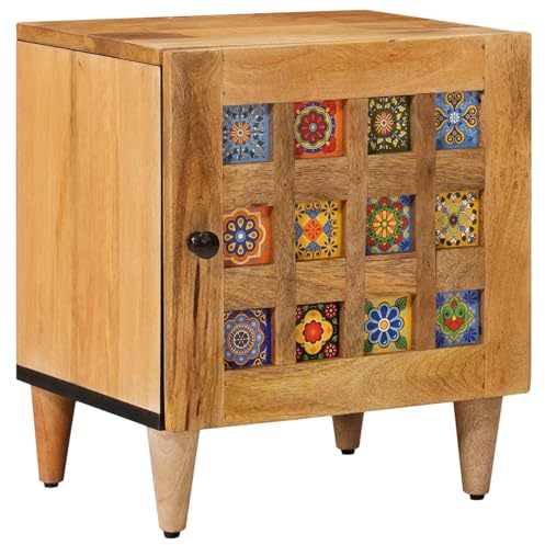 vidaXL Nachttisch Natur 40 x 33,5 x 46 cm Massivholz Mango, Schlafzimmer, rechteckiger Nachttisch, viel Stauraum, Holztisch, kompakter Schrank, braune Möbel, Dekoration