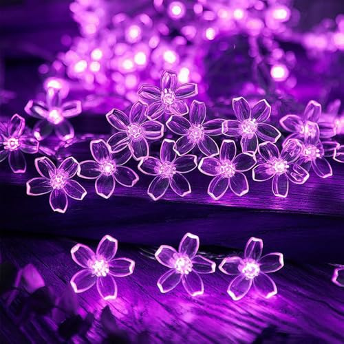 ENLACE Kirschblüten Lichterkette, 6M 40 LED Lila Lichterkette Blumen Batteriebetrieben, Lichterketten Blumen für Frühling, Balkon, Innen, Außen, Garten, Bäume, Party Dekoration