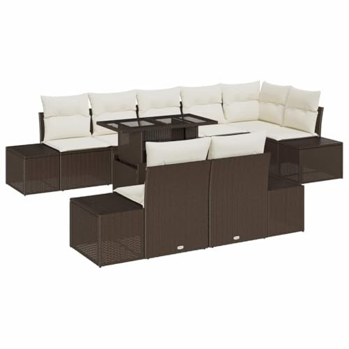 pokgdf Gartenmöbel Set mit höhenverstellbarem Tisch, Stylisches Rattan Sofa Set für Terrasse und Flexibles Gartensofa zum Relaxen, 9-teiliges Modulares Gartenset mit Speicherfunktion