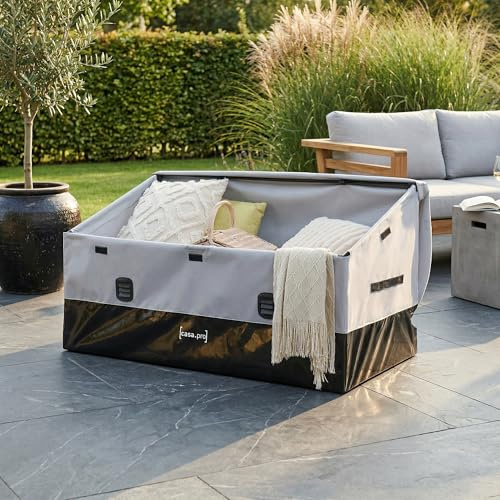 casa.pro Boîte de Rangement d'Extérieur Coffre de Jardin Résistant avec Fentes d'Aération Toit Incliné Poignées Capacité 560 L Acier Polyester 155 x 64 cm Gris Noir