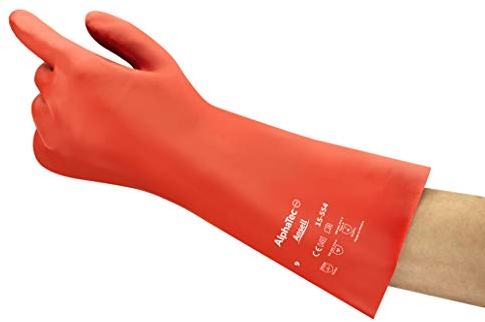 Ansell AlphaTec 15-554 Polyvinyl-Alkohol beschichtige Handschuhe, Chemikalien- und Flüssigkeitsschutz, Rot, Größe XL (1 Paar)