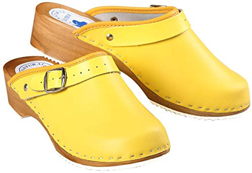 Aves-24 Clogs Pantolette Sandalette Holz + Leder Holzclogs Gr. 36-41 Holzschuhe