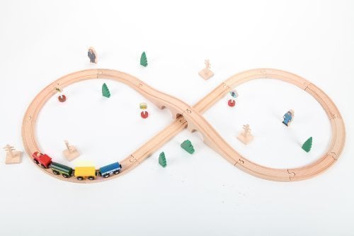 point-kids Holzeisenbahn Spielzeugeisenbahn Lok Waggon Brücke Figuren Schienen Set 34 Teile