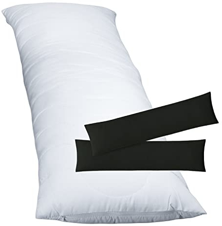 EXKLUSIV HEIMTEXTIL 1 x Füllkissen 40x80 cm + Jersey Kissenbezug 2er Set 40 x 80 cmSchwarz