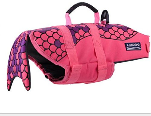 Schwimmweste für Hunde, professionell, für Haustiere, Schwimmtraining mit Hebehilfe, Griff für Cosplay, Größe L, Meerjungfrau.