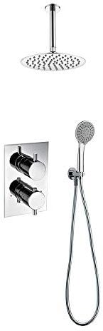 Kibath 463351 Grifo termostático empotrar PO. Salida de 2 vías: Rociador Superior Mano. Ducha empotrable con Acabado Redondeado en Cromo Brillo Fabricada en latón