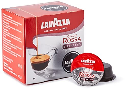 Lavazza, A Modo Mio Qualità Rossa Ristretto, 256 Capsule Caffè, per un Espresso con Note di Caramello, Arabica e Robusta, Intensità 12/13, Tostatura Scura, 16 Confezioni x 16 Capsule
