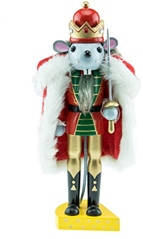 Clever Creations - Traditioneller Nussknacker aus Holz - Mäusekönig mit Käsesockel - Festliche Weihnachtsdeko - perfekt für Regale & Tische - 25,4 cm