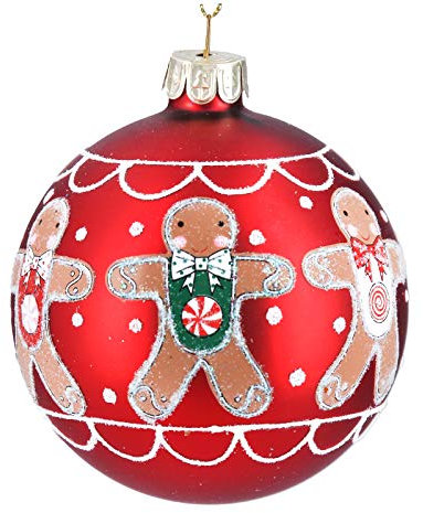 Gisela Graham Matt Red Gingerbread Men Glass Bauble, Christmas