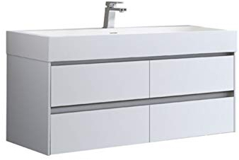StoneArt Badmöbel Set mit Mineralguss Waschbecken und Unterschrank Waschtisch als Einzel- oder Doppelwaschbecken mit Unterschrank ohne Armaturen Mailand ML-1200 weiß glänzend 120cm