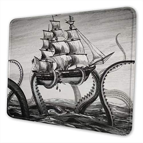 Kraken Tapis de souris à motif de pieuvre avec bords cousus, tapis de souris de qualité supérieure, base en caoutchouc antidérapant pour ordinateur portable, ordinateur et PC, 26,2 x 21,1 x 0,1 cm