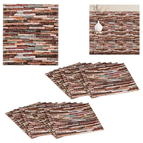20 x Wandpaneele, selbstklebend, zuschneidbar, 3D Paneele, Wandverkleidung Steinoptik, PE, 77x70 cm, Steinpaneele, bunt