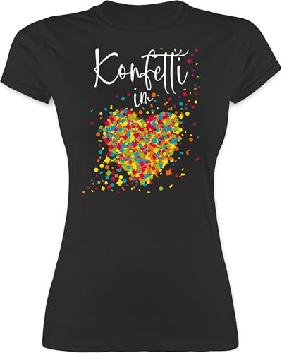 Shirt Damen - Karneval & Fasching - Konfetti im Herzen I - S - Schwarz - Tshirt Faschings-t-Shirt Faschings köln für Frauen Party Karnevals t- Shirts fassenacht Herz Tshirts t karnevalsshirts