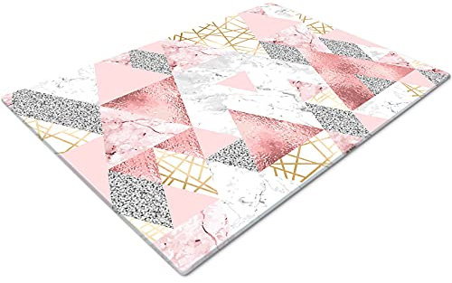 Glass Chopping Board for Kitchen - Worktop Saver, Cutting Board, Non-Slip, Small Size - Geometric Pink Grey