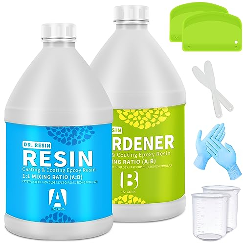 Clear Epoxy Resin Art Resin Kit 1 Gallon/3.8 L 2 Part Epoxy Kit Clear Jewelry Resin with Bonus Measuring Cups, Mixing Sticks, Plastic Spreader and Rubber Golves