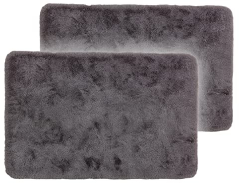 Schöner Wohnen Kollektion Badezimmerteppich 2er Set 40x60 cm grau – Sehr Flauschige Badematte – Badewannenmatte waschbar – Duschmatte rutschfest – Badezimmer Deko – Badematte