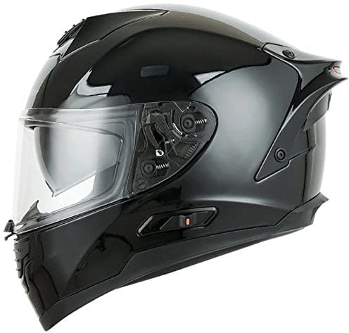 Full Face Motorcycle Helmet, Motorbike Street Bike Helmet with LED Tail Light, DOT ECE Approved Dual Visor Moped Motocross Racing Dirt Bike ATV Helmet for Adult Youth Men Women,Bright Black,L