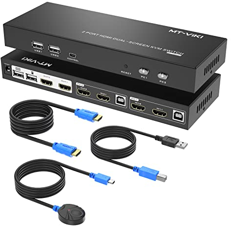 MT-VIKI 4K60Hz HDMI KVM Switch 2 Port Dual Monitor KVM Switch HDMI 2 Monitore Erweiterte Anzeige EDID Hotkey Desktop Controller USB HDMI Kabel 4*USB 2.0