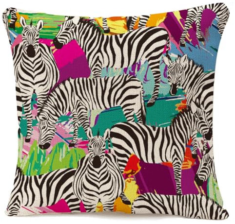 IBILIU Art Zebra Kissenbezüge, 45,7 x 45,7 cm, Zebra-Tier, schwarz-weiß, Leinen, Jute-Kissenbezüge, dekorative Kissenbezüge für Couch, Sofa, Schlafzimmer