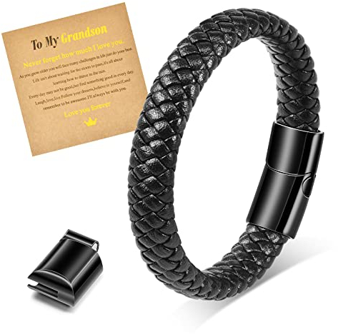 CheersLife Zu Meinem Enkel Armband Von Oma Männer Geflochtenes Echtes Leder Armband Enkel Geschenke Von Oma Für Ihn Enkel Geburtstag Zurück Zur Schule Weihnachten Abschluss Ermutigung Geschenke