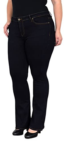 ESRA Jeans Damen Bootcut Jeanshose Flared High Waist Schlaghose Hose Stretch Schlagjeans bis Übergröße Plussize FB1, Indigo Blau J112