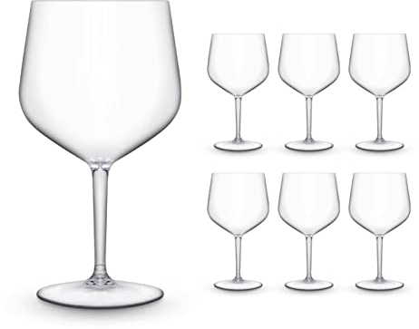 BRYNA - Set de 6 Pièces Verres GIN 75 cl en Polycarbonate (Plastique Rigide), 100% Design Italien, Verres Incassables, Verres à Vin Réutilisables et Lavables, Transparent