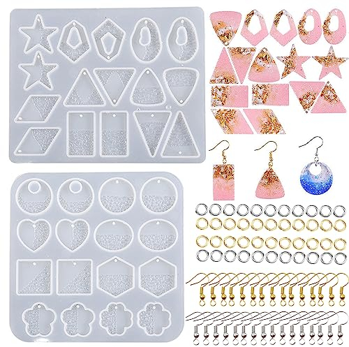 Attuslla 2 Stück Ohrring Silikonform Epoxidharz Resin Silikonform Anhänger Schmuck Epoxidharz Silikonform Resin Form mit Ohrhaken, Biegeringen für DIY Ohrringe, Bastelbedarf für Anhänger