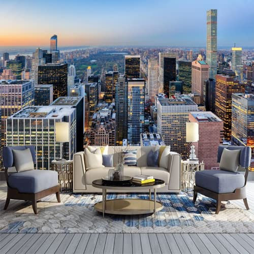 GIVLWF Papier Peint de New York City Manhattan Nuit, Paysage Urbain Animé Moderne Papier-Peint Murs - pour Restaurant-Bar à Thème Décoration Murale 350 x 265 cm