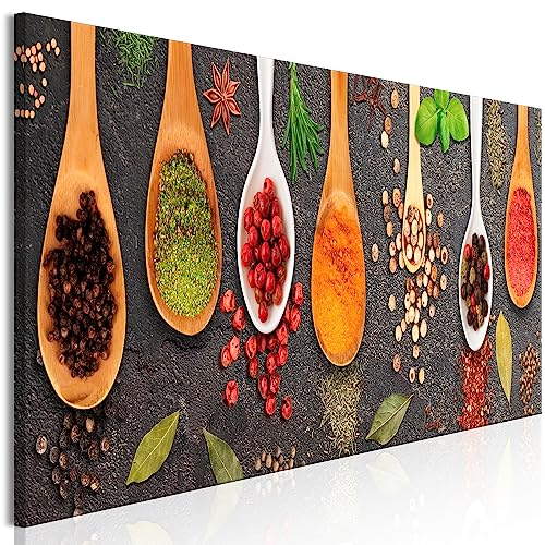 decomonkey Bilder Küche 120x40 cm 1 Teilig Leinwandbilder Bild auf Leinwand Vlies Wandbild Kunstdruck Wanddeko Wand Wohnzimmer Wanddekoration Deko Modern Kräuter Gewürze Esszimmer Bunt