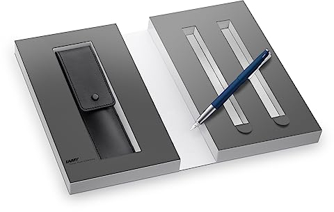 Lamy Set studio Füllhalter in der Farbe Imperialblau Federstärke EF Leder-Etui in der Farbe Schwarz - inkl. Geschenkverpackung