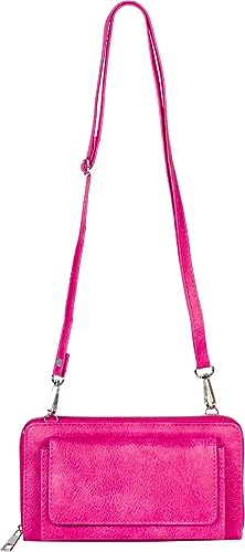styleBREAKER Damen Handy Geldbörse mit Schultergurt und RFID Kartenhülle | Crossbody Umhängetasche mit Handyfach Reißverschluss Clutch 20x11 cm, Farbe:Pink