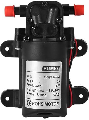 DEWIN Pompa dell'Acqua 12V, Pompa Acqua Alta Pressione Pompa Autoadescante Membrana ad Alta Pressione Pompa Acqua Pressione 36W 10.3mm