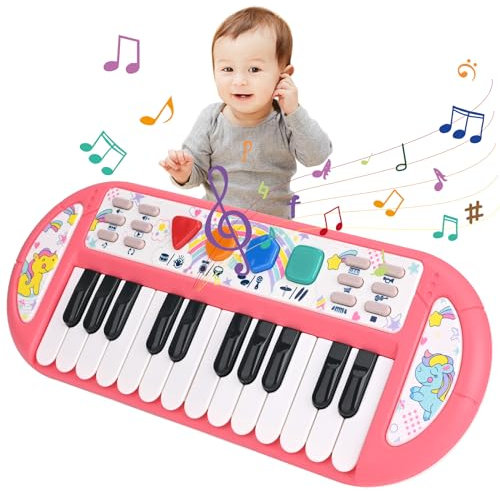 Teclado de Piano para Niños, Bestcool Juguete Musical de Piano multifunción con luz para Grabar y Reproducir Instrumentos Musicales para niños Juguete Educativo de Aprendizaje para Navidad 3+ (Rosa)