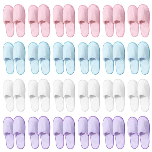 24 Pairs Non Slip Disposable Spa Slippers, for Men and Women, 4 Colours