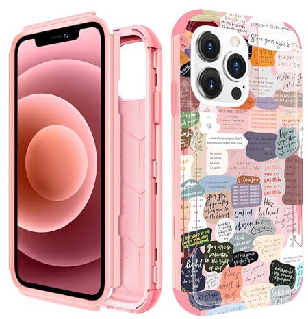 Pegmode for iPhone 12 Pro Case - Heavy Duty Protective Designer Christian Quotes Cute Cartoon Hard Shockproof Bumper Phone Cases for 12Pro for Girly Women Men Girls Boys Teens