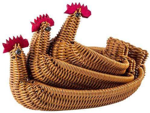 Brotkörbe für den Tisch 3 Stück Hühnerförmiger Rattan Obstkorb 11/8,3/6,7 Zoll gewebter Weidenkorb dekorative Snacks Eierkorb für Küche Restaurant