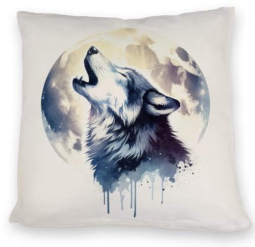 speecheese Wolf im Mondschein Kissen Heulender Wolf Nacht und Mond Design Natur- und Wildtiermotiv Dunkler Himmel Ambiente Mystik der Dunkelheit