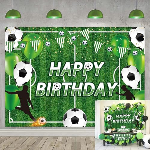 Fotohintergrund mit Fußballmotiven, 210 x 150 cm, Fußball-Thema, Fotohintergrund für Fußball, Geburtstag, Party, Dekoration, Banner, Fußballfeld, Foto-Hintergrund (210 x 150 cm)