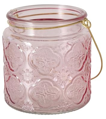 ReWu Windlicht Aloha 2er-Set Rosa Pink mit Bügel Kerzenständer Kerzenhalter Kerzenleuchter Teelichthalter Glas Wohndekoration Dekoration Tischdekoration 11 x 11 cm
