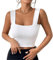 Haibang Canotta Donna Elegante Estive Crop Top Sexy Slim Fit Tank Top Senza Maniche Canottiera Corto Sportiva con Scollo Quadrato Basic Aderente Sottogiacca Moda Maglietta Clubwear Tinta Unita Shirt