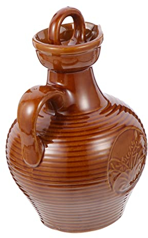 Garneck Vintage Earthenware Wine Jug 500ml Ceramic Wine Pot Sealed Lid Portable Handle Smooth Pouring Spout Suitable for Home Bar Camping Kitchen Supplies