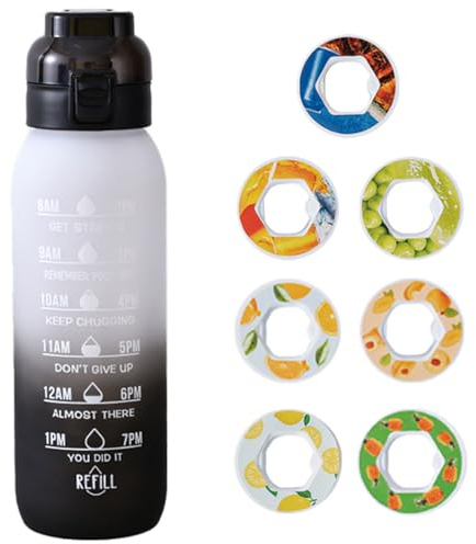 Luft Wasserflasche,mit 7 Geschmack Kapseln,1000 ML Wasserflasche/Trinkflasche/Sportflasche,Große Kapazität,BPA Frei,0% Zucker,0% Kalorien,Ideal für Fitness und Outdoor (C)