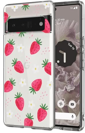 DiyGody Compatible for Google Pixel 6 Pro Case with Cute Strawberry Flowers Pattern for Women Girls, Crystal Clear Thin Slim Soft Silicone TPU Bumper Protective Cover Compatible for Pixel 6 Pro 6.7
