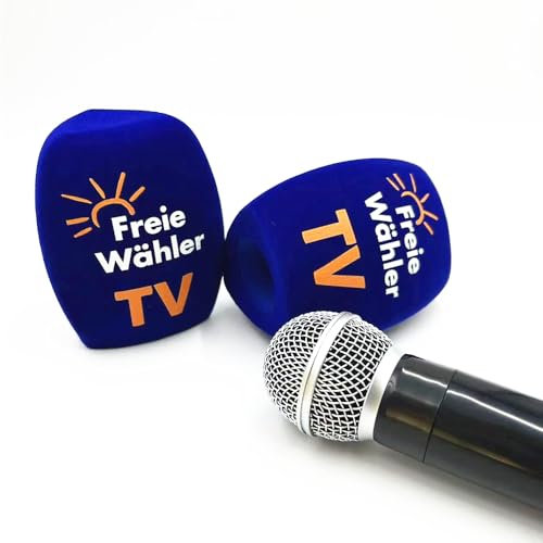 2 Packungen beflockte Mikrofon-Schaumstoff-Windschutzscheibe, individuelles Logo für Handinterview, Mikrofonabdeckungen, 40 mm Öffnung, für Universal-Mikrofone, Blau